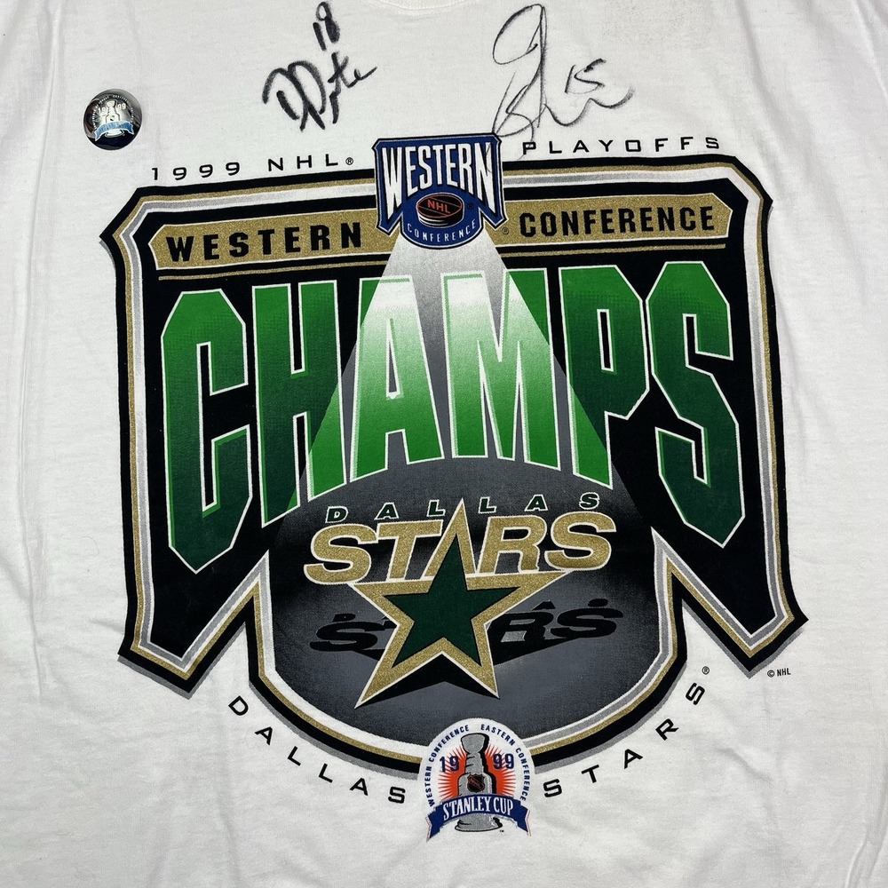 Vintage 1999 Dallas Stars Western Conf Champs NHL Hockey‎ T Shirt Signed Size XL